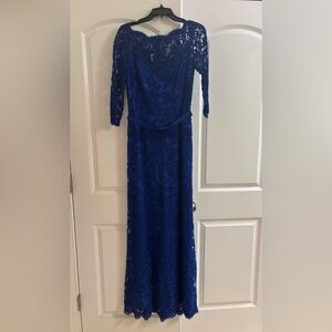 Tadashi Shoji Cobalt Lace Maxi Dress with Waist Tie